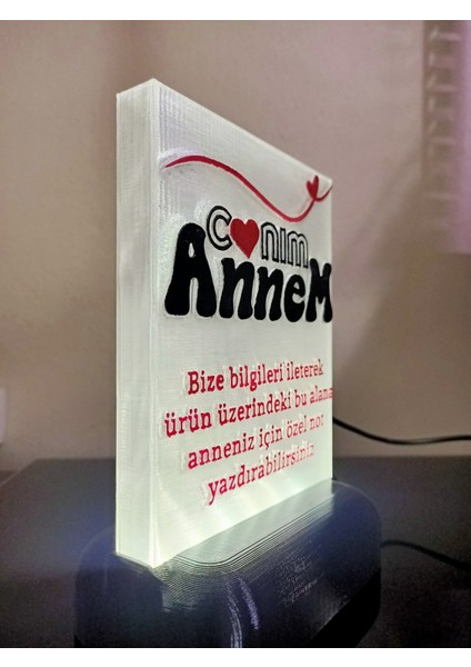 Anneye Özel Hediyelik Kişiselleştirilebilir Dekoratif LED Lamba M2 Beyaz Işıklı