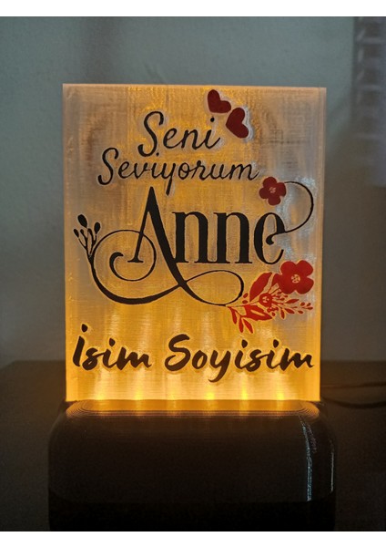 Anneye Özel Hediyelik Kişiselleştirilebilir Dekoratif LED Lamba M6 Amber Işıklı