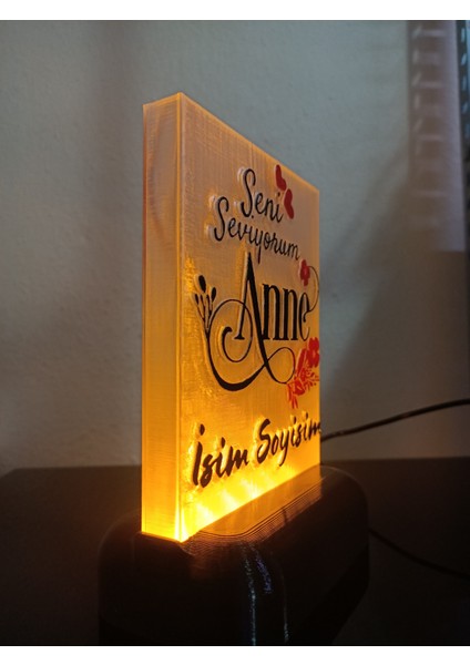 Anneye Özel Hediyelik Kişiselleştirilebilir Dekoratif LED Lamba M6 Amber Işıklı