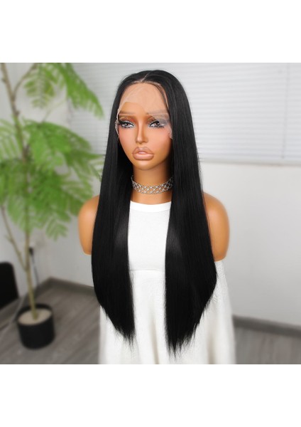 Siyah Fiber Sentetik Düz Tül Peruk fırsatları