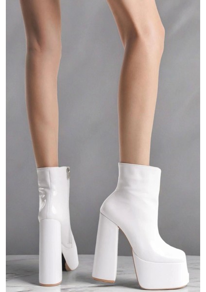 Kadın Fermuarlı Yüksek Platform Topuklu Bot Modern Şık Tasarım
