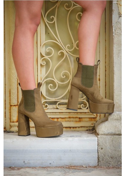 Stil Modern Kadın Kalın Yüksek Topuk Lastikli Bot Özel Tasarım Gündüz Gece Abiye Ayakkabı