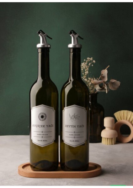 Retro Paris Ahşap Standlı 3 Parça Yağlık ve Sosluk Seti, 750ml, Bakır Renk