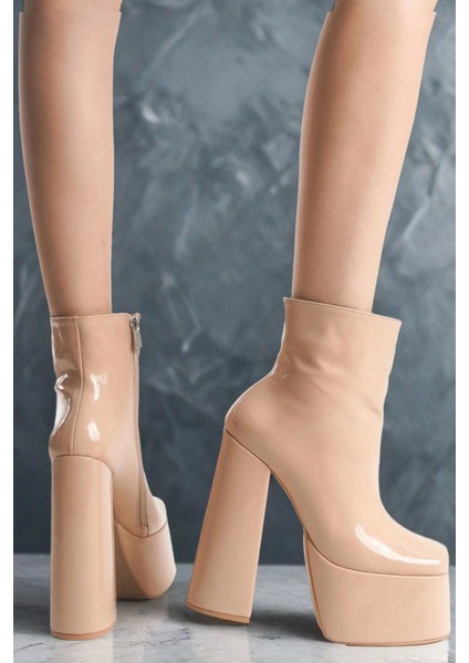 Kadın Fermuarlı Yüksek Platform Topuklu Bot Modern Şık Tasarım
