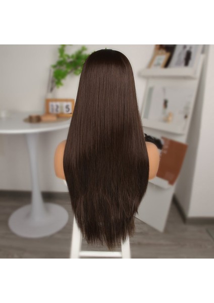 Açık Kahve Fiber Sentetik Düz Tül Peruk indirimleri