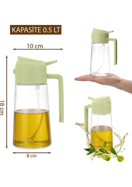 Yeşil cam yağdanlık, sprey ve yağ dökücü, şık ve kullanışlı tasarım 0.5L