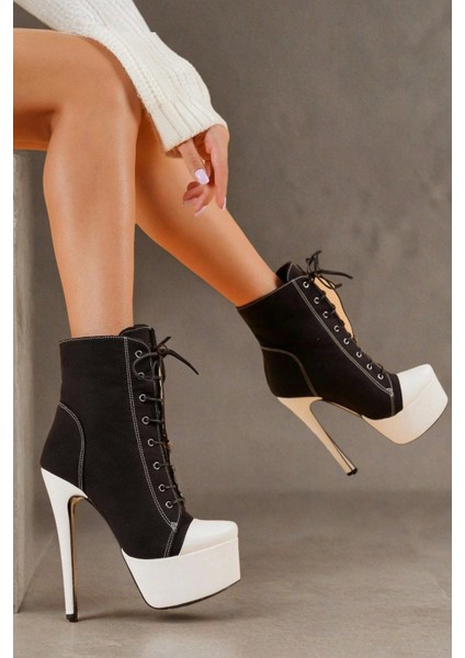 Kadın Bağcıklı Platform Topuklu Bot Yüksek Taban Şık Kumaş Model Allstar fiyatları