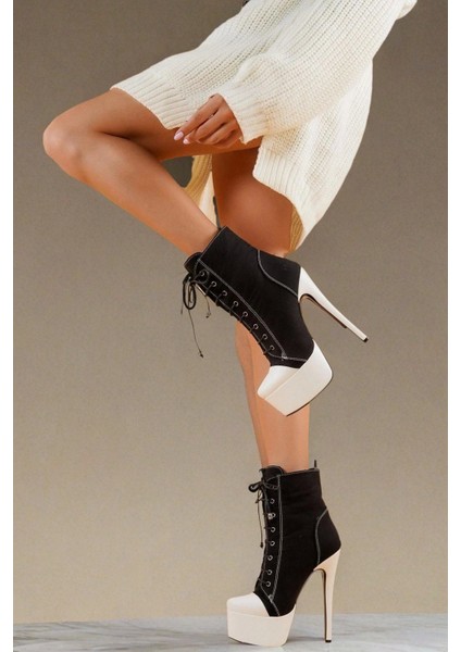 Kadın Bağcıklı Platform Topuklu Bot Yüksek Taban Şık Kumaş Model Allstar modelleri