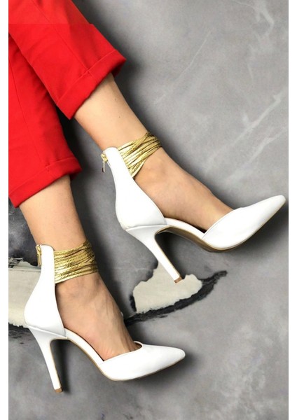 Kadın Altın Bileklik Detaylı Topuklu Ayakkabı Sivri Burun Ince Topuk Model modelleri