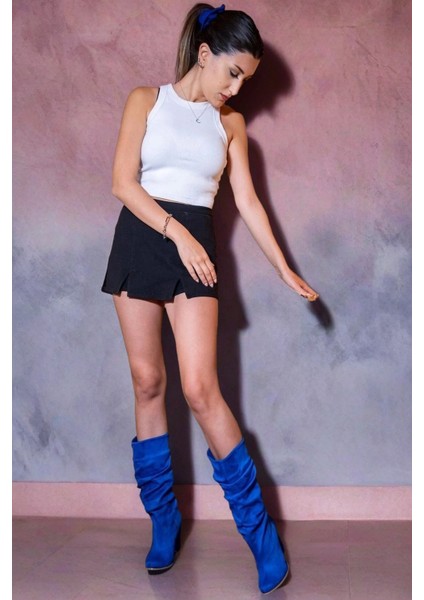 Kadın Moda Kalın Topuk Körüklü Kısa Çizme Şık Tasarım