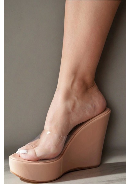 Kadın Şeffaf Bantlı Dolgu Topuk Terlik Modern Rahat Tasarım fiyatları