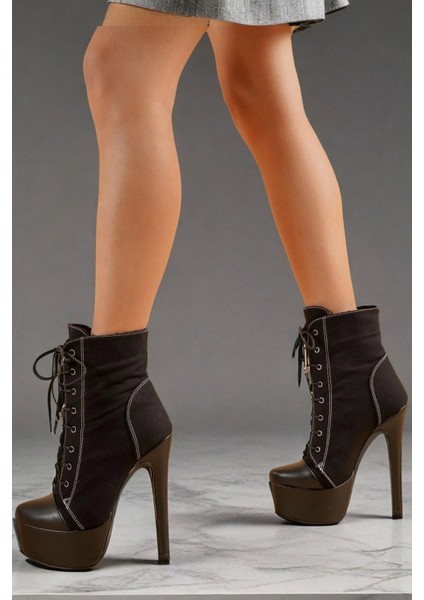 Kadın Bağcıklı Platform Topuklu Bot Yüksek Taban Şık Kumaş Model Allstar