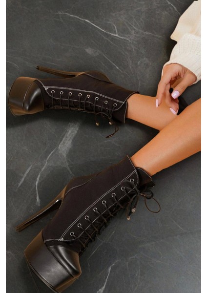 Kadın Bağcıklı Platform Topuklu Bot Yüksek Taban Şık Kumaş Model Allstar fiyatları