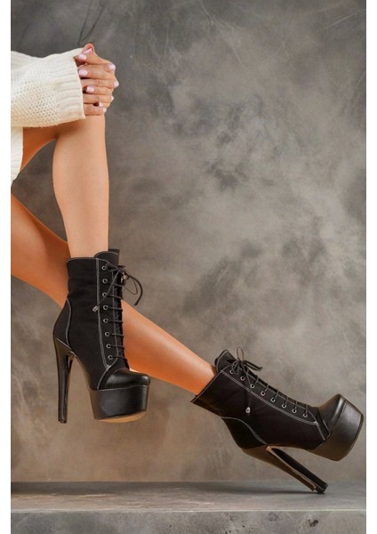 Kadın Bağcıklı Platform Topuklu Bot Yüksek Taban Şık Kumaş Model Allstar modelleri