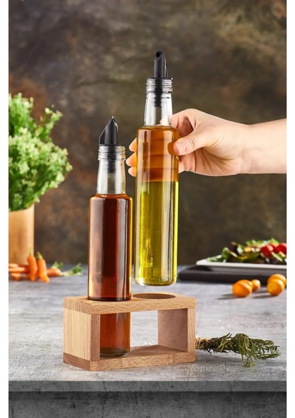 Şık ve kullanışlı 3'lü kayın ağacı yağlık ve sirkelik seti, 250 ml, bej renk