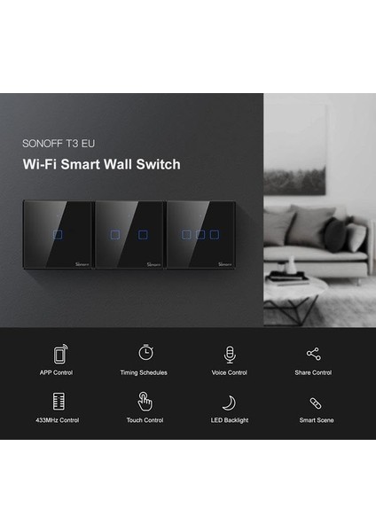 Menashop T3EU2C - Akıllı Anahtar- Google ve Alexa Uyumlu