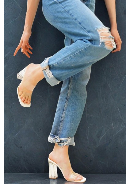 Kadın Şeffaf Bantlı Kalın Topuklu Terlik Modern Tasarım modelleri