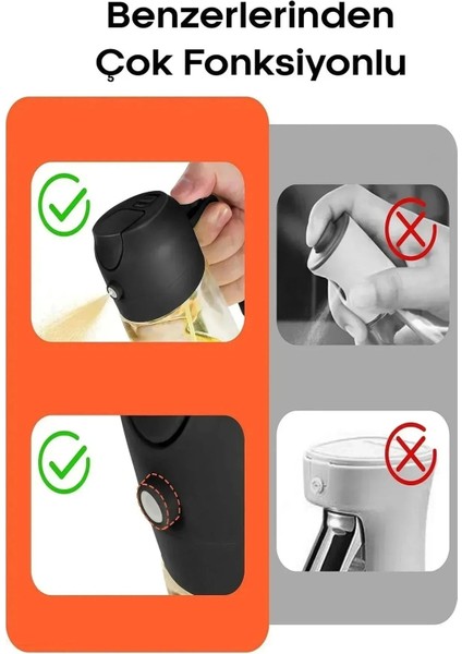 3'lü Cam Yağdanlık Seti, 550 ml, Sprey, Sirkelik, Zeytinyağı ve Sıvıyağ için ideal