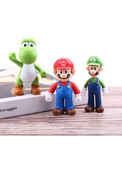 Süper Mario Kardeşler Anime Karakter Figür Oyuncak Seti Süper Mario Luigi & Dinozor Yoshi Bir Arada