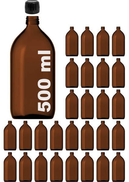 28 Adet 500 ml Kahverengi Cam Şişe, Siyah Kapak, Kilitli, Dayanıklı ve Kullanışlı