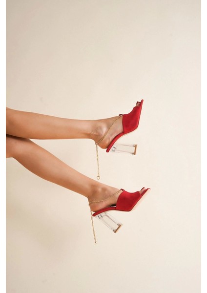 Stil Modern Kadın Zincir Detaylı Şeffaf Topuklu Terlik Özel Tasarım Gündüz Gece Abiye Ayakkabı fırsatları