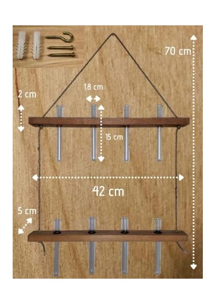 Menashop Metrashop Inside Canlı Bitki Çoğaltma Cam Tüplü Teraryum Ahşap Duvar Dekorasyonu Hidroponik Yetiştirme Kiti Yapay Kuru Çiçek Saksısı Vazolu Standlı Asılabilir Duvar Rafı Ev Ofis Kullanımına Uygun Aranjman Seti