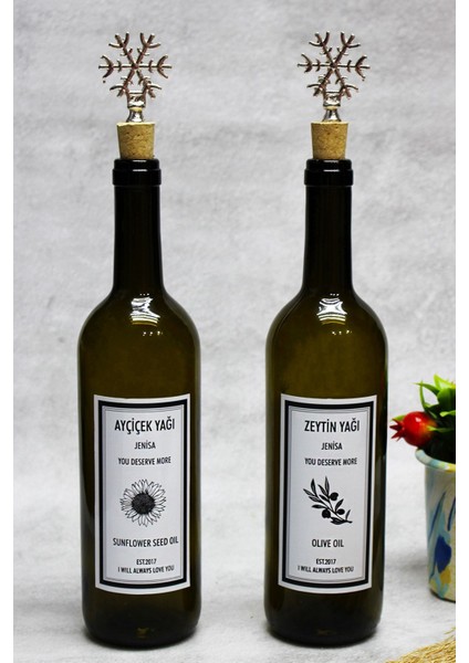 2'li Gümüş Kar Tanesi Yağlık, Mantar Tıpalı, 750ml, Yeşil Renkli Set