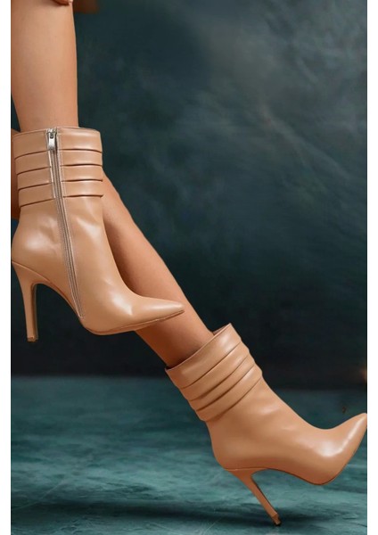 Stil Modern Kadın Pileli Ince Topuk Bot Özel Tasarım Gündüz Gece Abiye Ayakkabı