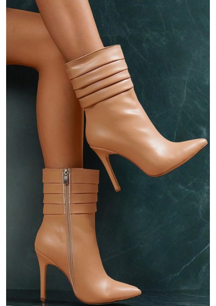 Stil Modern Kadın Pileli Ince Topuk Bot Özel Tasarım Gündüz Gece Abiye Ayakkabı modelleri