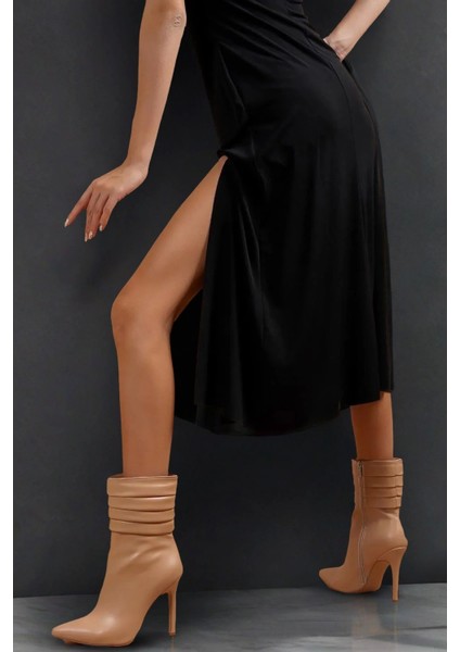 Stil Modern Kadın Pileli Ince Topuk Bot Özel Tasarım Gündüz Gece Abiye Ayakkabı fırsatları