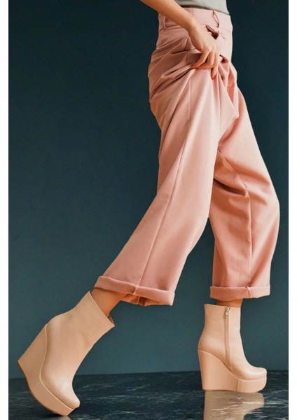 Stil Modern Kadın Dolgu Topuk Fermuarlı Bot Daina Özel Tasarım Gündüz Gece Abiye Ayakkabı