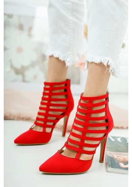 Kadın Çok Bantlı Ince Topuklu Ayakkabı Fermuarlı Sivri Burun Özel Tasarım Model modelleri