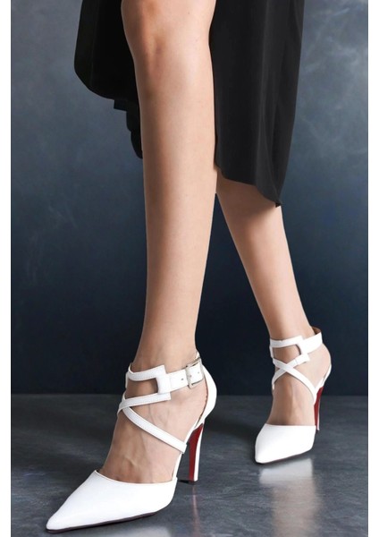 Kadın Çapraz Tokalı Topuklu Ayakkabı Sivri Burun Şık Stiletto fırsatları