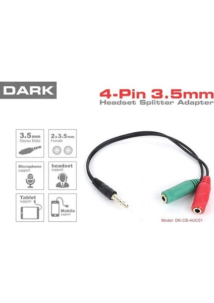 DK-CB-AUC01 1x Erkek Stereo 2x Dişi Ses Ara Kablosu