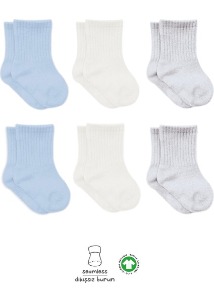 Basic Penye Soket Çorap 6'lı BS10101B Mavi Ekru Gri
