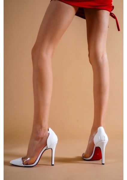 Kadın Transparan Yan Detaylı Topuklu Ayakkabı Ince Topuk Sivri Burun Model