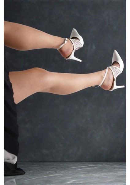 Stil Modern Kadın File Detaylı Ince Topuklu Ayakkabı Stiletto Tasarım Gündüz Gece Abiye Ayakkabıı