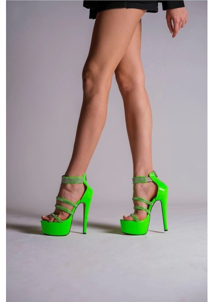Kadın Taşlı Neon Platform Ince Topuklu Sandalet Gece Şıklığı Model fiyatları