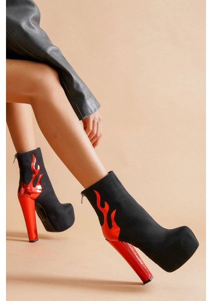 Stil Modern Kadın Yüksek Topuk Alevli Bot Özel Tasarım Gündüz Gece Abiye Ayakkabı