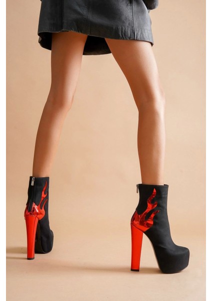 Stil Modern Kadın Yüksek Topuk Alevli Bot Özel Tasarım Gündüz Gece Abiye Ayakkabı fiyatları