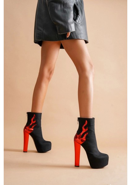 Stil Modern Kadın Yüksek Topuk Alevli Bot Özel Tasarım Gündüz Gece Abiye Ayakkabı fırsatları