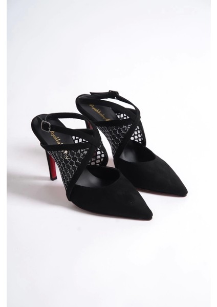 Stil Modern Kadın File Detaylı Ince Topuklu Ayakkabı Stiletto Tasarım Gündüz Gece Abiye Ayakkabıı
