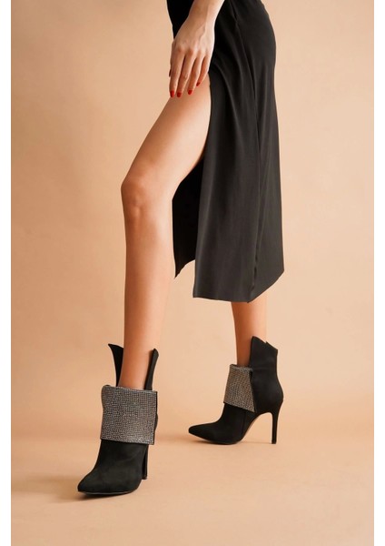 Stil Modern Kadın Yaka Taşlı Sivri Burun Bot Özel Tasarım Gündüz Gece Abiye Ayakkabı fiyatları