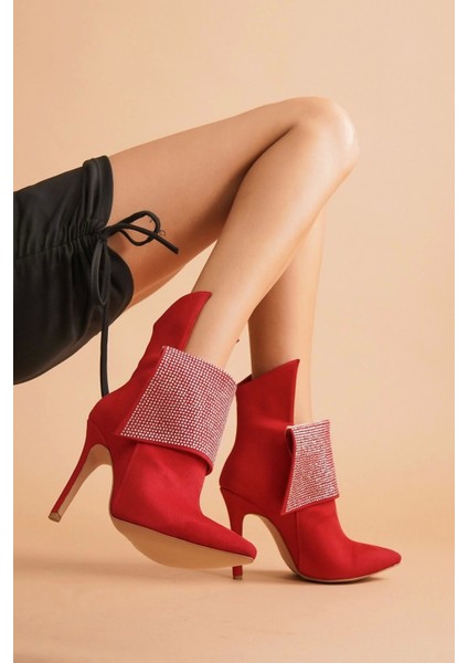 Stil Modern Kadın Yaka Taşlı Sivri Burun Bot Özel Tasarım Gündüz Gece Abiye Ayakkabı fırsatları