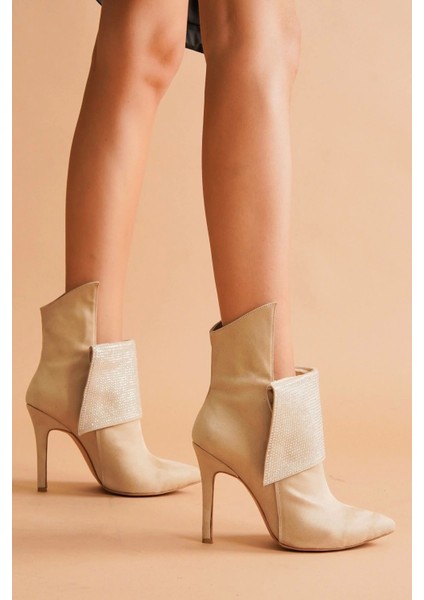 Stil Modern Kadın Yaka Taşlı Sivri Burun Bot Özel Tasarım Gündüz Gece Abiye Ayakkabı fiyatları