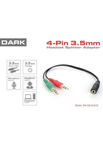 DK-CB-AUC02 1x Dişi 2x Erkek Stereo Ses Ara Kablosu