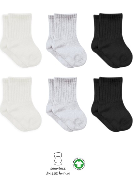 Basic Penye Soket Çorap 6'lı BS10101B Ekru Gri Siyah