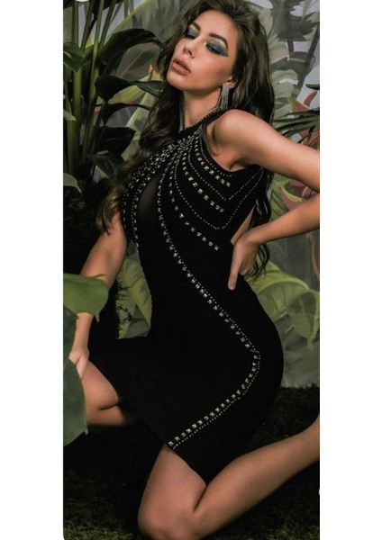 Kadın Dalgıç Kumaş Taş Detaylı Mini Boy Elbise modelleri