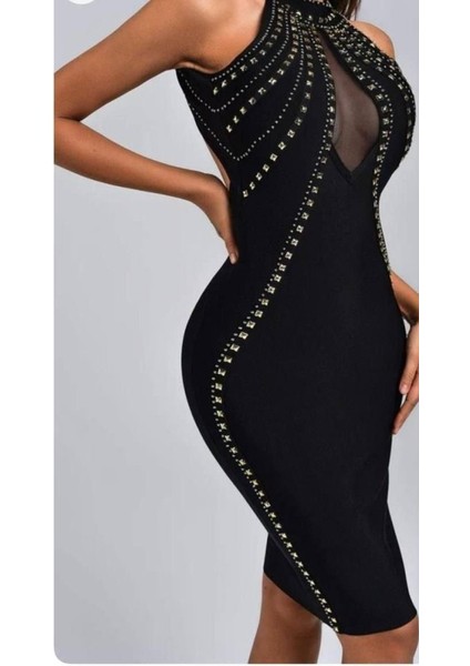 Kadın Dalgıç Kumaş Taş Detaylı Mini Boy Elbise indirimleri