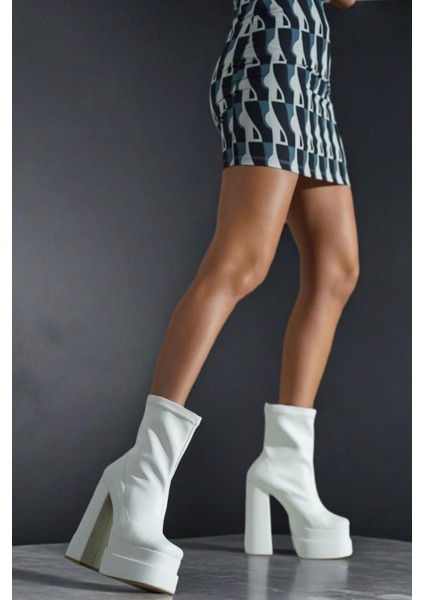 Stil Modern Kadın Çift Platform Kalın Topuk Bot Özel Tasarım Gündüz Gece Abiye Ayakkabı